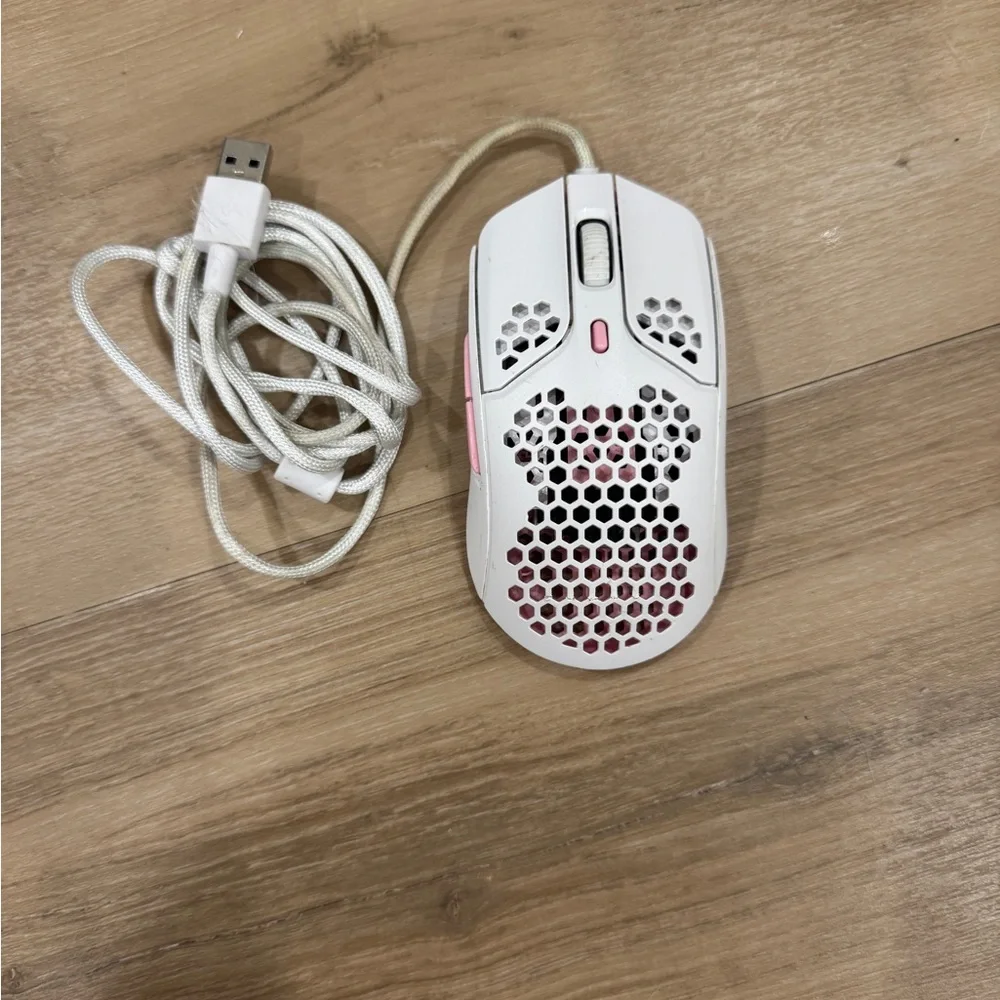 Hyerx Pulse White Gaming Mouse with Pink Highlights